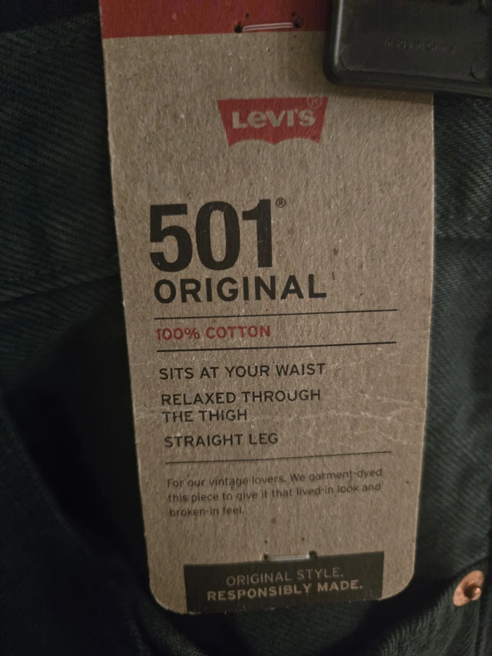Levi's 501 Original Men's 33w X 34 L Jeans - Dark Green